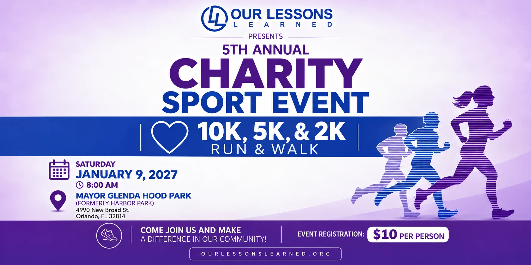 5th Annual Charity Sport Event flyer: 10K, 5K and 2K Run & Walk